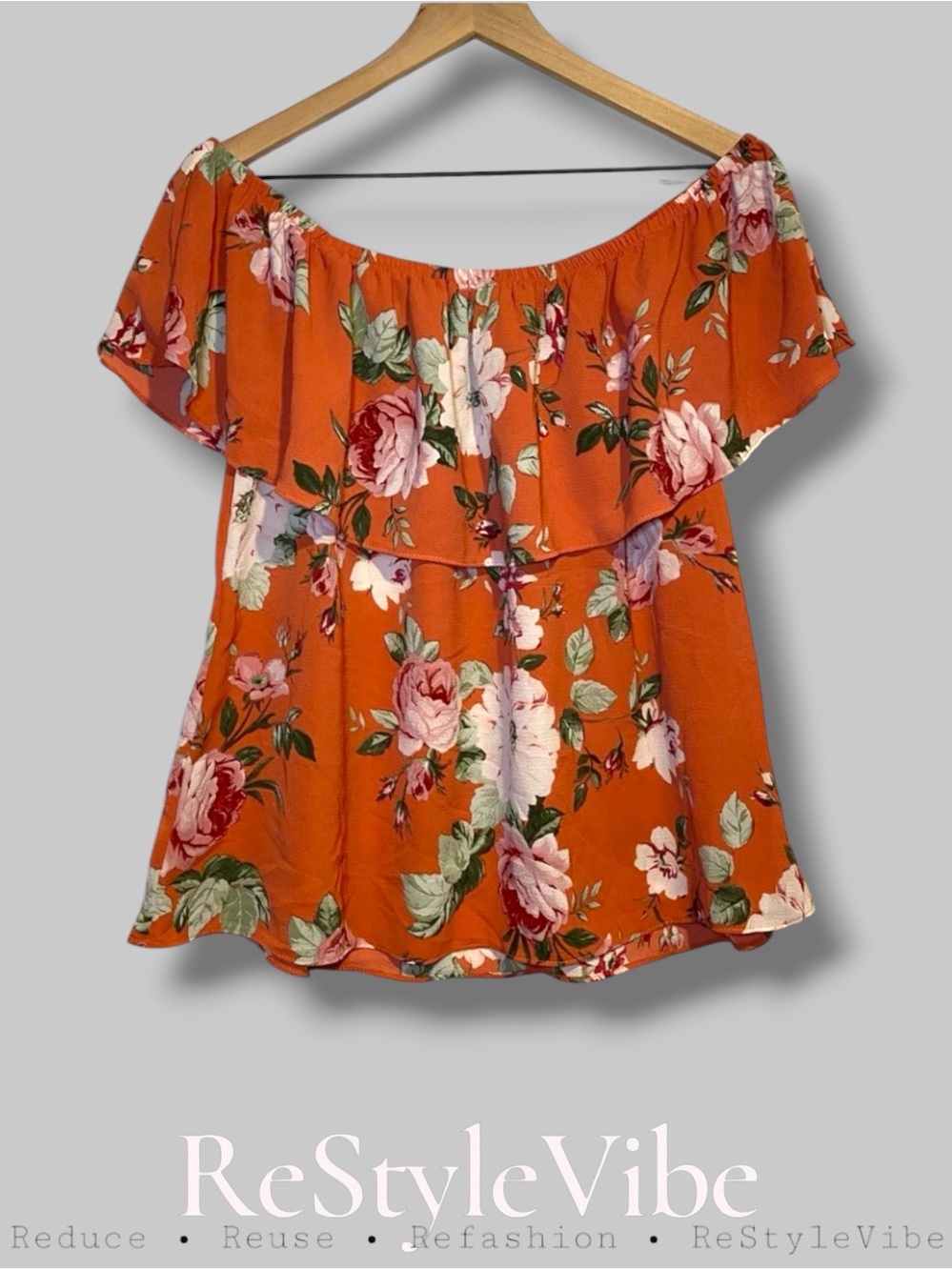 Bobeau Women’s Size S Shirt Top Blouse Shirt Off Shoulder Floral Stretch